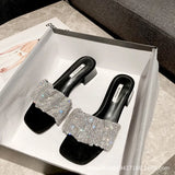 Breakj Drill Cool Slippers Women Wear 2023 Summer New Fashion Word Drag In The Toe And Coarse Woman