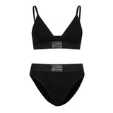 Casual Black Seamless V Neck Bra and Panty Set Embroidery Letter Sexy 2 Piece Lingerie Sets Women Sporting