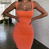 Women Sexy Bodycon Dress Summer Neon Party Club Mini Dress Backless Black Yellow Sleeveless Spaghetti Strap Woman