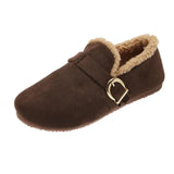 Moccasins Winter Warm Plush Wool Ladies Flats Shoes Soft Soled Slip On Woman Loafers Shallow Non Slip Female