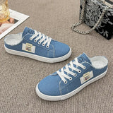 Breakj And Autumn 2025 New Canvas Shoes Female Students Half-Dragging Lazy One Foot With Breathable Leisure Small White