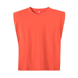 New Spring Women Shoulder Pads Profile Vest T Shirt Female Solid Loose Tops