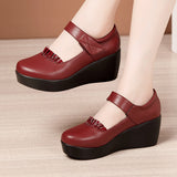 Slope Heel Single Shoes Women's 2023 Thick Bottom Waterproof Platform Soft Soles Red Large Size 43 Middle-Aged Mother