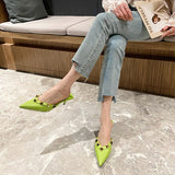 Pointed Toe Shallow Mouth 4cm Medium Heel Stiletto Rivet Sandals Hot Sale Women's Low Heel