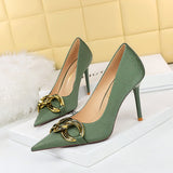 Breakj Fashion And Sexy Nightclub Show Thin Heel Ultra High Heel Women's Shoes Shallow Pointed Big Metal Buckle Single