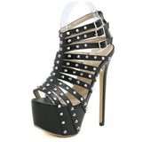 Cool Fashion Female Sandals Buckle Rivit Peep Platform Stiletto High Heel Sandals Women 2022 Summer Big Size 42