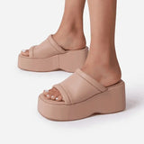Women's Slippers Square Toe Pu Leather Platform Ladies Shoes Summer 2022 Fashion Thick Bottom Female Slipper Woman