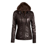New Women Faux Leather Jacket Pu Motorcycle Hooded Hat Detachable Casual Leather Plus Size 5xl Punk