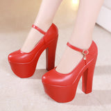 Catwalk Model Catwalk Shoes Female Super High Heels 15Cm Thick Heel Waterproof Platform Round Head Nightclub Single Shoe