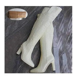 Leather Knee High Boots Women Sexy Chunky High Heels Long Boots Female Winter Party Shoes Cowboy Knight