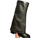 Breakj New Small Fragrant Wind Lacquer Leather Round Head Thick With Fashion Joker Banquet Fairy Pants Boots