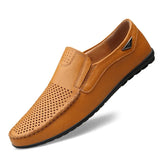 Men Shoes Casual Luxury Brand Summer Mens Loafers Genuine Leather Moccasins Hollow Out Breathable Slip on Driving