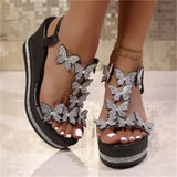 Breakj 2025 New Sloped Sandals Butterfly Pearl Decoration With Slope And Fish Mouth Cover