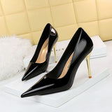Breakj Fashion Simple Metal With Super High Heel Shallow Point Bright Patent Leather Heels Women's Single