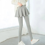 Women's False two-piece Fold Pleated Legging Mini Skirts Winter Sexy Leggings Grey Black Slim Fit Stretch