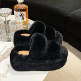 Breakj Thick-Bottomed Fur Slippers Wearing Autumn New Fashion Slope And Loose Cake Bottom-Size Cotton