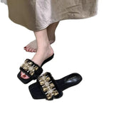 Breakj Slippers Women In The Summer Of 2025 New Soft Glutinous Wear! Milk Tea Apricot Water Drilling Temperament Exposed Toe Hairy