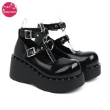 Lolita Punk Ankle Heart Strap Mary Jane Shoes Cute Japanese Lolita Harajuku Gothic Darkness Black Cosplay Ladies Pumps
