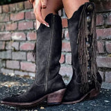 Women Mid-Calf Boots Cossacks Women's Shoes Vintage Leather Mid Heels Woman Gladiator Tassels Casual Female Zip