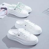 half slippers women's outer wear fashion 2021 new summer women's shoes mesh breathable white shoes Korean shoes