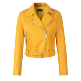 Women Faux Soft Leather Short Jacket Rivet Epaulet Zipper Pu Motorcycle Basic Jackets Female Red Black Outerwear With