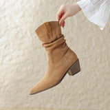Breakj Women's Boots Tip Wrinkled Short Boots Women's Spring And Autumn New Trend British Style With Ladies