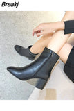 New Women Side Zipper Мартин сапоги Comfortable Mid Heel Ankle Boots Fashion Shoes Black Red White Square Heel Women