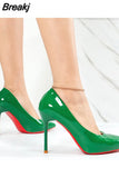 Black High Heels Fashion Thin Heels Pumps Patent Leather Red Sole Single Shoes Wedding Banquet High Heel Pumps Plus Size