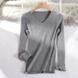 basic v-neck solid autumn winter Sweater Pullover Women Female Knitted sweater slim long sleeve badycon sweater