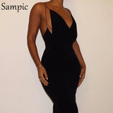 Elegant V Neck Sleeveless Women Bodycon Midi Party Dress Night Club Backless White Black 2021 Summer Wrap Dress