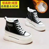 Chunky Sneakers Warm Casual Vulcanized Shoes Woman High Platform Boots 7CM Lace Up High Top Leather Sneakers Women