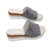 Breakj Summer New Large-Size Women's Shoes Canvas Slippers Slope And Hemp Rope Thick-Bottom Denim Word