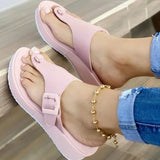 Summer Women Slipper Buckle Decoration Beach Sandals Female Wedge Shoes Lady Outdoor Non-slip Slippers Fashion