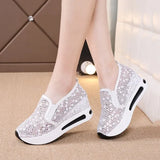 mesh shoes Female Wedge Shoes Sequin Mesh Breathable Shoes Women Platform Sneakers Women Height Increasing Wedges
