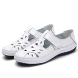 Women Flat Sandals Split Leather High Quality Mothers Summer Shoes Cut-out Breathable Ladies Gladiator Sandals Big Size