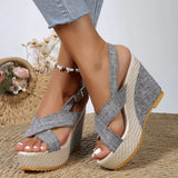 Breakj Summer Platform Platform Sandals Denim Cross Buckle Beach