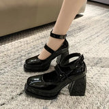 Design Buckle Pumps Thick Heels HIgh Heels for Lady Mary Jane Shoes Platform Waterprof JK Punk Shoes Footwear Square