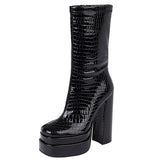 Big Size 43 Black Zipper High Heel Mid Calf Platform Women GO GO Boots Trendy Cosplay Elegant Luxury Winter
