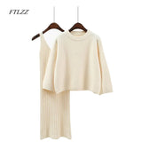 Pieces Suit Women Sweater Dress Set Spring Winter O Neck Loose Sweaters And Knitted Vest Dress Female Jumper Sweater
