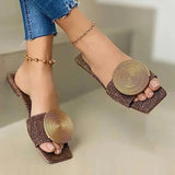 Summer Women Slipper Flat Fashion Female Shoes Square Toe Flat Round Buckle Decoration Solid Flats Sandals Beach