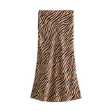 Elegant Zebra Print Skirt High Waist Office Wear Midi Skirts Fashion A Line Satin Skirts Womens 2021 Mujer