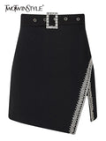 Korean Fashion Black Skirt For Women High Waist Patchwork Diamond Mini Skirts Female Summer Clothing Style New