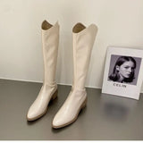 Breakj Versatile Fashion Leather Boots Thick Heel Pointed Long Boots Knight Boots Women's