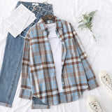 New Fashion Loose Womens Plaid Shirt Fresh College Style Design Blouses And Tops Long Sleeve Casual Female Checked