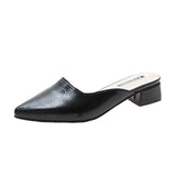 Pointed Toe Womens Slippers Slip On Ladies Mules Low Heel Woman PU Leather Pumps Summer Casual Slides