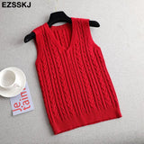 Sweater Vest Women v-Neck sweater tank top Female casual sweater Sleeveless Twist knit sweater