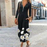 Autumn Women Elegant Party Dress New Female Fashion Zip V-Neck Long Dresses 2022 Spring Loose Casual Long Sleeve Vacation