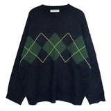 Knitted Sweater Women Oversized Argyle Sweaters Fashion Clothes Famale Long Sleeve Korean Crop Top Women Ropa De