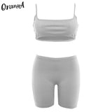 2021 Summer Women Camisole Crop Top+Biker Shorts 2 Piece Set Slash Neck Sleeveless Solid Elastic Casual Vacation