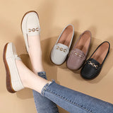 Breakj Spring And Autumn New Bean Shoes Women's Casual Women's Leather Shoes Metal Buckle Soft Soles Large-Size Mother